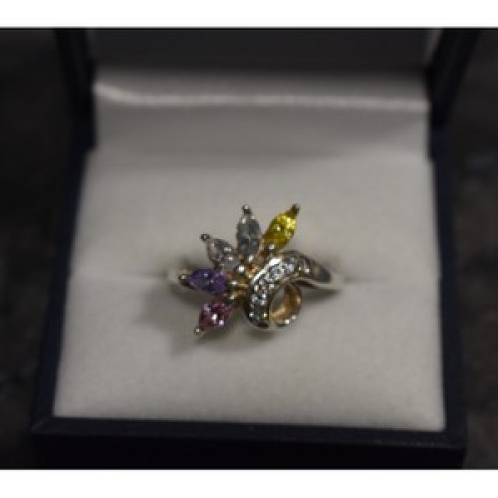 925 Sterling Silver Multicolor CZ Ring Size 9