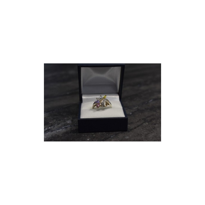 925 Sterling Silver Multicolor CZ Ring Size 9