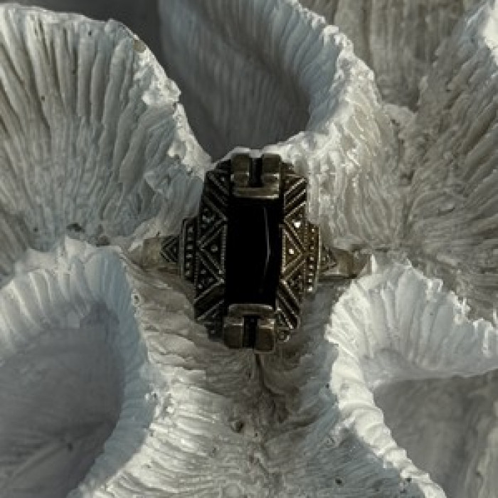 Vintage 925 Sterling Silver Onyx Ring Size 5