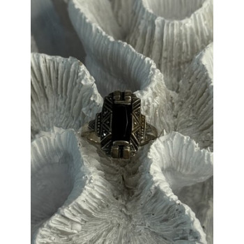 Vintage 925 Sterling Silver Onyx Ring Size 5