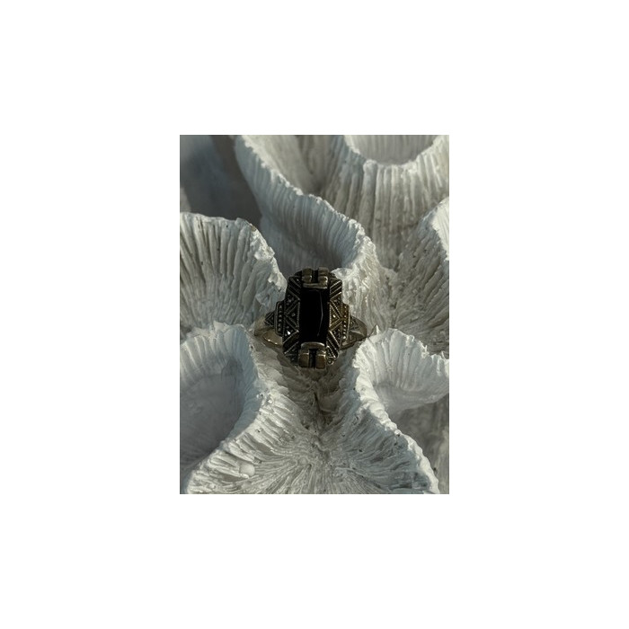 Vintage 925 Sterling Silver Onyx Ring Size 5