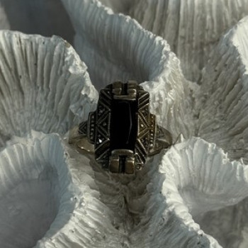 Vintage 925 Sterling Silver Onyx Ring Size 5