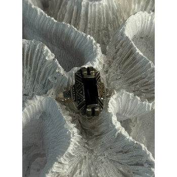 Vintage 925 Sterling Silver Onyx Ring Size 5