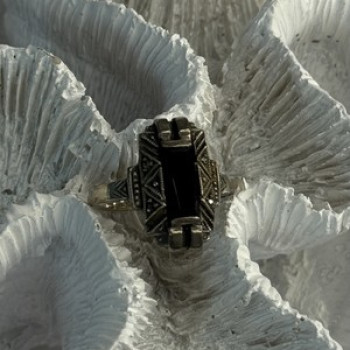 Vintage 925 Sterling Silver Onyx Ring Size 5