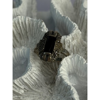 Vintage 925 Sterling Silver Onyx Ring Size 5