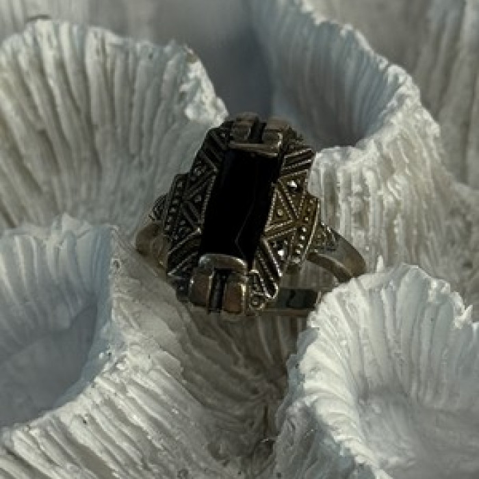 Vintage 925 Sterling Silver Onyx Ring Size 5