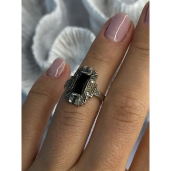 Vintage 925 Sterling Silver Onyx Ring Size 5