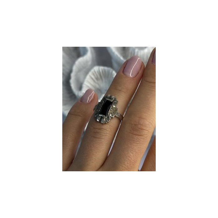 Vintage 925 Sterling Silver Onyx Ring Size 5