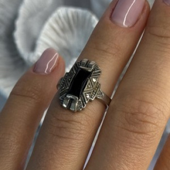 Vintage 925 Sterling Silver Onyx Ring Size 5