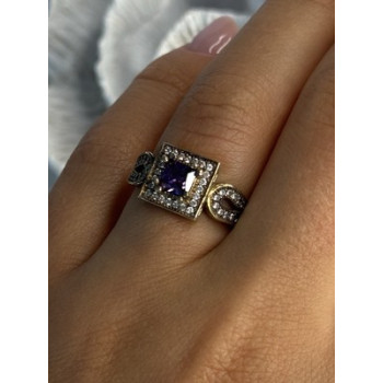 925 Sterling Silver Amethyst & Beryl Ring Size 7