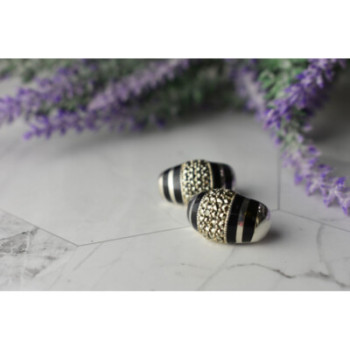 925 STERLING SILVER BLACK NEPHRITE & MARCASITES EARRINGS