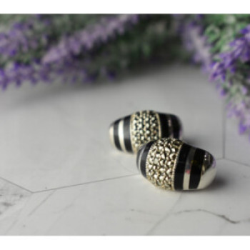 925 Sterling Silver Black Nephrite & Marcasites Earrings