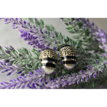 925 STERLING SILVER BLACK NEPHRITE & MARCASITES EARRINGS