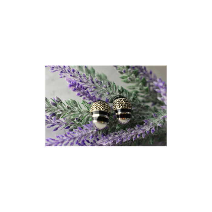 925 STERLING SILVER BLACK NEPHRITE & MARCASITES EARRINGS