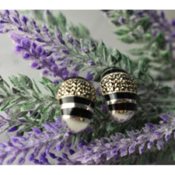 925 Sterling Silver Black Nephrite & Marcasites Earrings