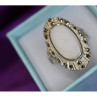 925 Sterling Silver Mother OF Pearl & Marcasites Ring Size 6.5