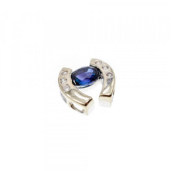 14K White Gold Blue & White Sapphires Horseshoe Pendant
