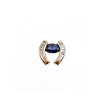 14K WHITE GOLD BLUE & WHITE SAPPHIRES HORSESHOE PENDANT