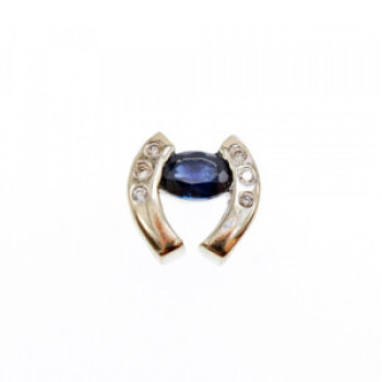 14K White Gold Blue & White Sapphires Horseshoe Pendant