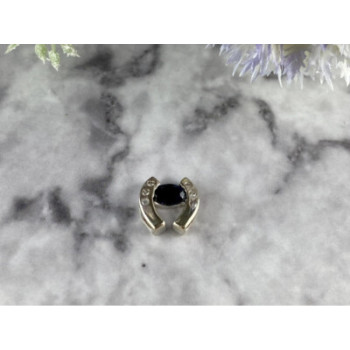 14K WHITE GOLD BLUE & WHITE SAPPHIRES HORSESHOE PENDANT