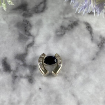 14K White Gold Blue & White Sapphires Horseshoe Pendant