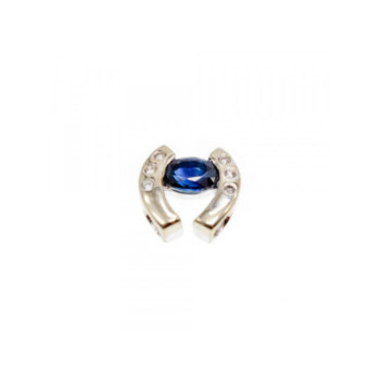 14K WHITE GOLD BLUE & WHITE SAPPHIRES HORSESHOE PENDANT