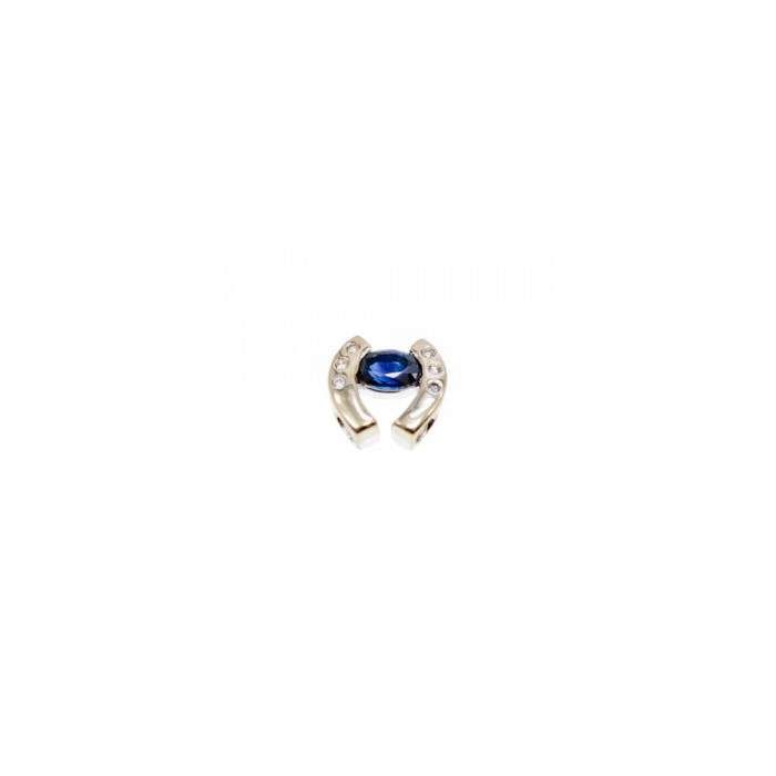 14K WHITE GOLD BLUE & WHITE SAPPHIRES HORSESHOE PENDANT