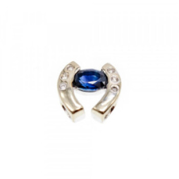 14K White Gold Blue & White Sapphires Horseshoe Pendant