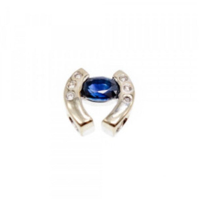 14K White Gold Blue & White Sapphires Horseshoe Pendant