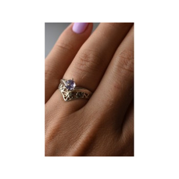 925 Sterling Silver Amethyst Openwork Ring Size 6.5