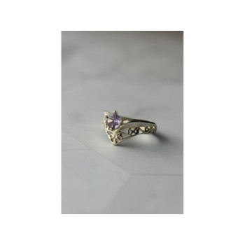 925 Sterling Silver Amethyst Openwork Ring Size 6.5