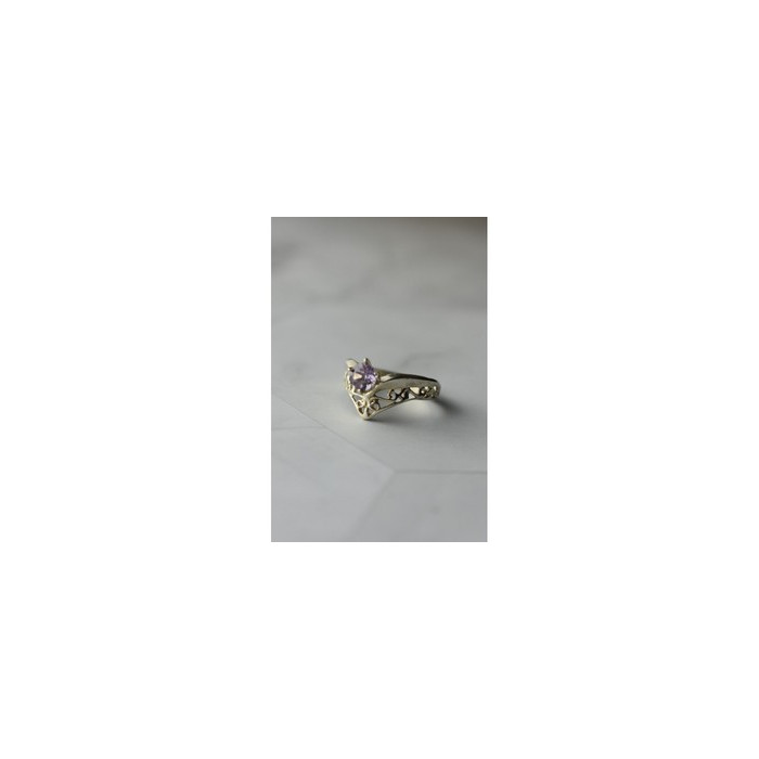 925 Sterling Silver Amethyst Openwork Ring Size 6.5