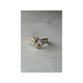 925 Sterling Silver Amethyst Openwork Ring Size 6.5