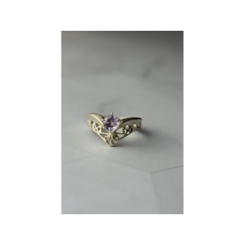 925 Sterling Silver Amethyst Openwork Ring Size 6.5