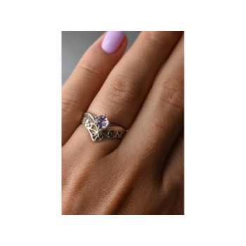 925 Sterling Silver Amethyst Openwork Ring Size 6.5