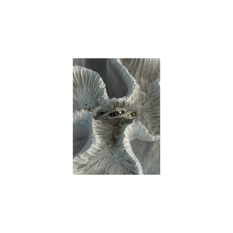 925 Sterling Silver Gold Part Emerald Ring Size 6