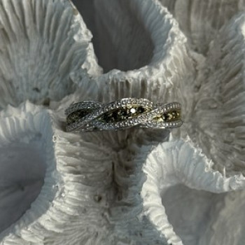 925 Sterling Silver Gold Part Emerald Ring Size 6