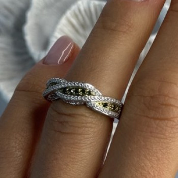 925 Sterling Silver Gold Part Emerald Ring Size 6