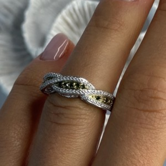 925 Sterling Silver Gold Part Emerald Ring Size 6