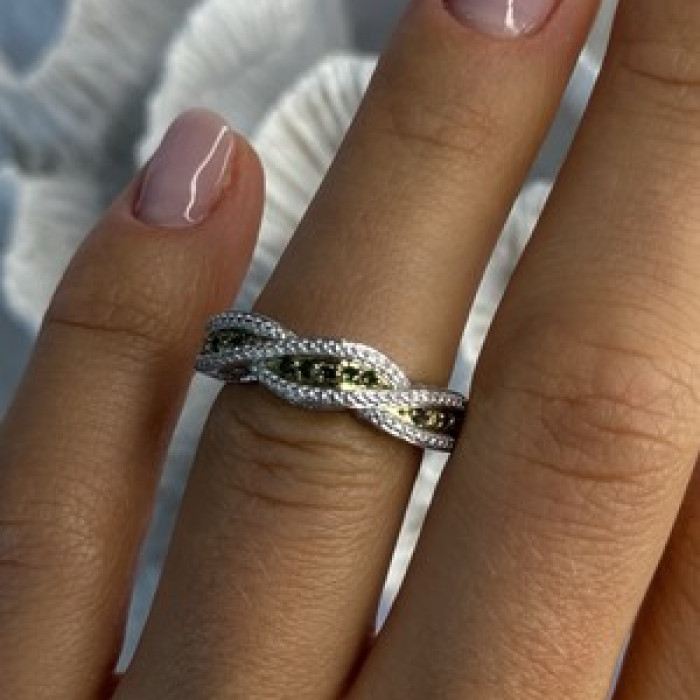 925 Sterling Silver Gold Part Emerald Ring Size 6