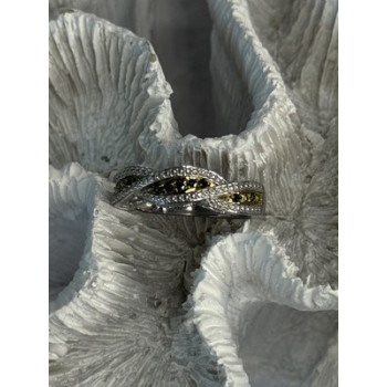 925 Sterling Silver Gold Part Emerald Ring Size 6