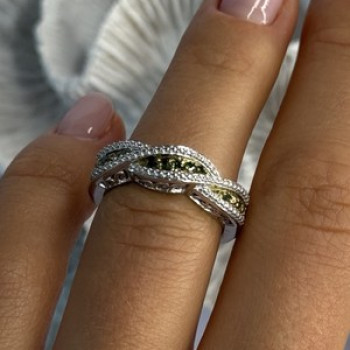 925 Sterling Silver Gold Part Emerald Ring Size 6
