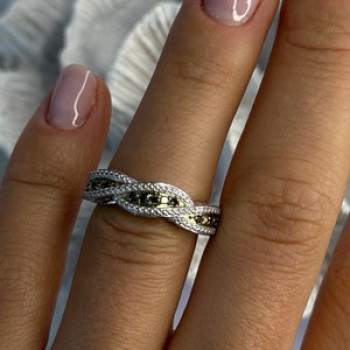 925 Sterling Silver Gold Part Emerald Ring Size 6