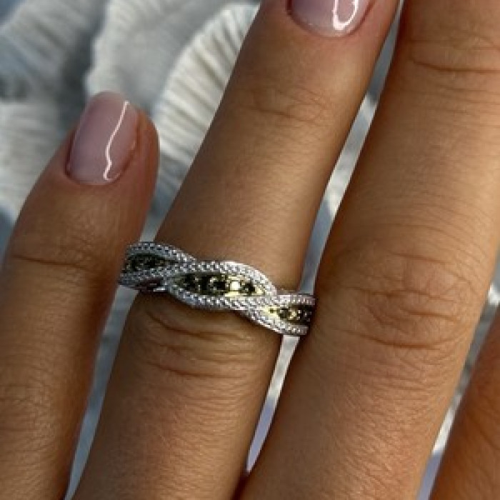 925 Sterling Silver Gold Part Emerald Ring Size 6