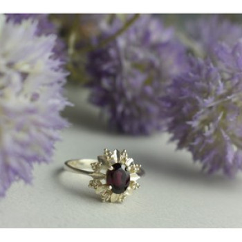925 Sterling Silver Rubellite & CZ Ring Size 11