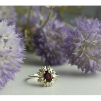 925 Sterling Silver Rubellite & CZ Ring Size 11