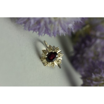 925 Sterling Silver Rubellite & CZ Ring Size 11