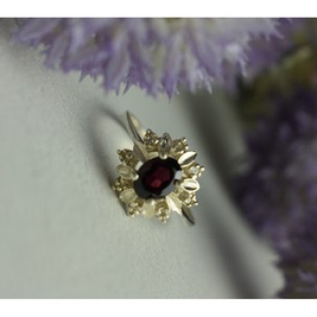 925 Sterling Silver Rubellite & CZ Ring Size 11