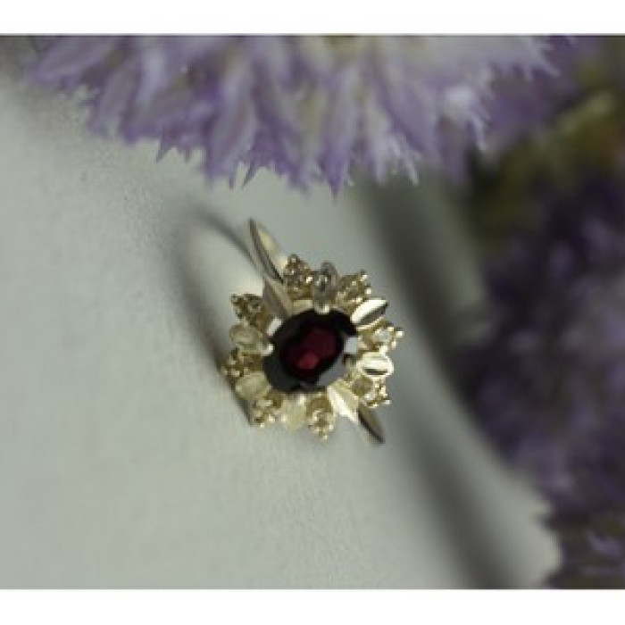 925 Sterling Silver Rubellite & CZ Ring Size 11