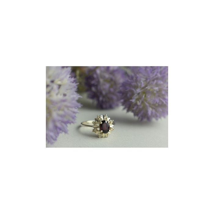 925 Sterling Silver Rubellite & CZ Ring Size 11